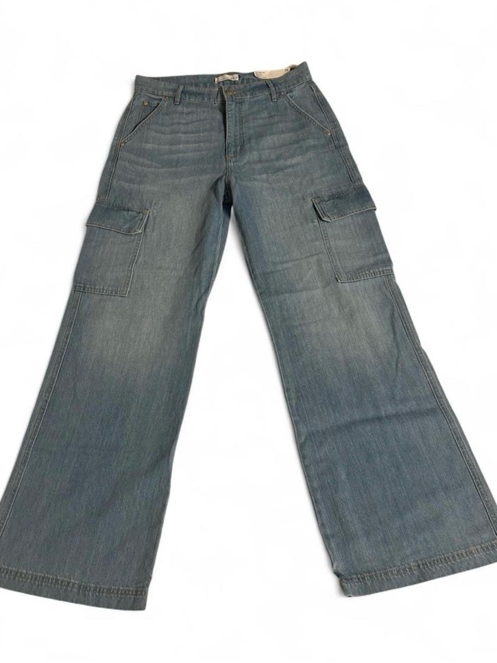 LOFT Wide Leg High Rise Cargo Jeans in Faded Blue NWT